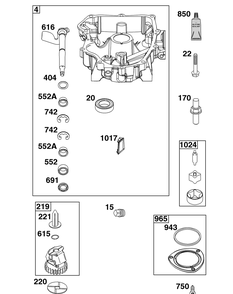 Sump Group Diagram and Parts List for 49R977-0015-B5 400000 - 699999 Briggs and Stratton Engine